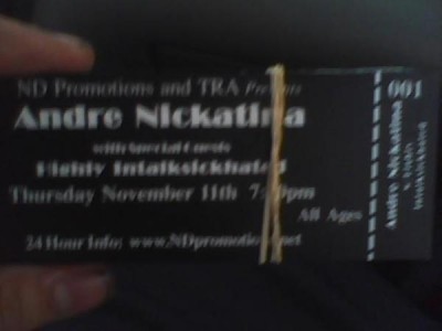 Tickets for when H.I. opened for Andre Nickatina 