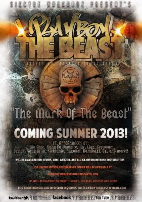 Promotional flyer for Playboy the Beast's up and coming album The Mark of the Beast set to be released this summer. 