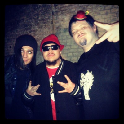 Mr. Westside with Midless Kain (to the left) and Phatboi Phresh of Open Minded (to the right).