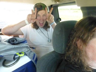 Jamie, being silly in the back seat
